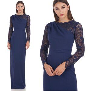 JS Collections Womens Size 12 Navy Maria Scallop Lace Cocktail Formal Maxi Dress